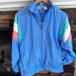 Bold Spirit Retro Colorblock Windbreaker Blue Nylon Track Jacket Small 80s 90s